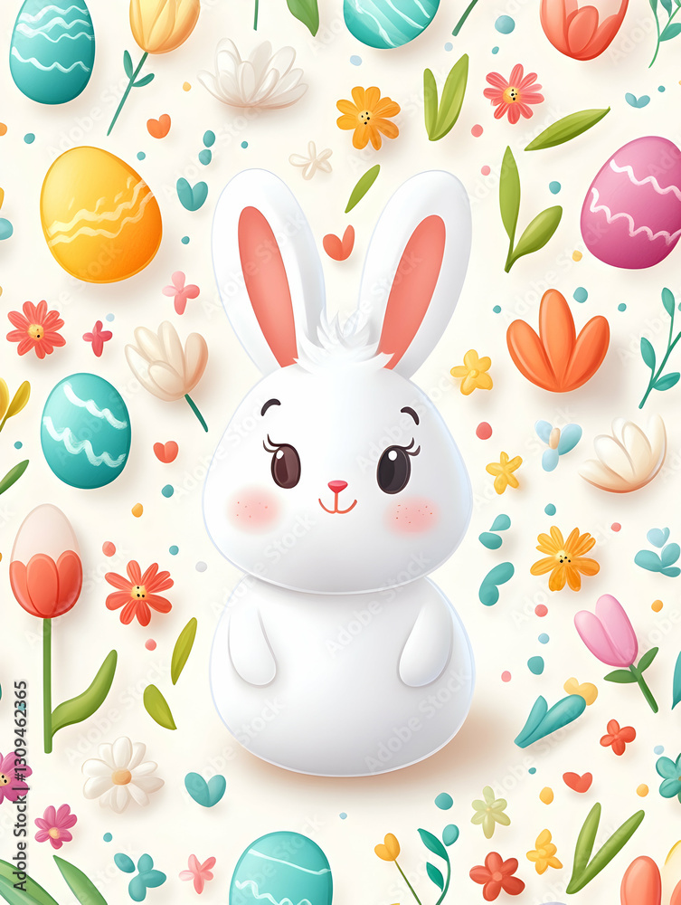 Obraz premium Adorable Easter bunny amidst colorful eggs and flowers