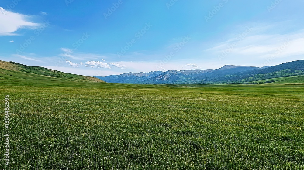 Serene Austrian Landscape with Vibrant Green Meadow and Majestic Mountains Under Clear Blue Sky, Ideal Sunny Summer Day Scenery Serene Austrian Landscape with Vibrant Green Meadow and Majestic Mountains Under Clear Blue Sky, Ideal Sunny Summer Day Scenery