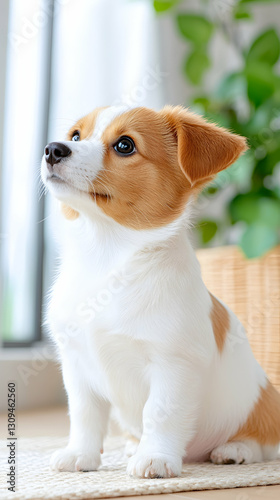 Wallpaper Mural Adorable fluffy puppy sitting indoors, looking up. Torontodigital.ca