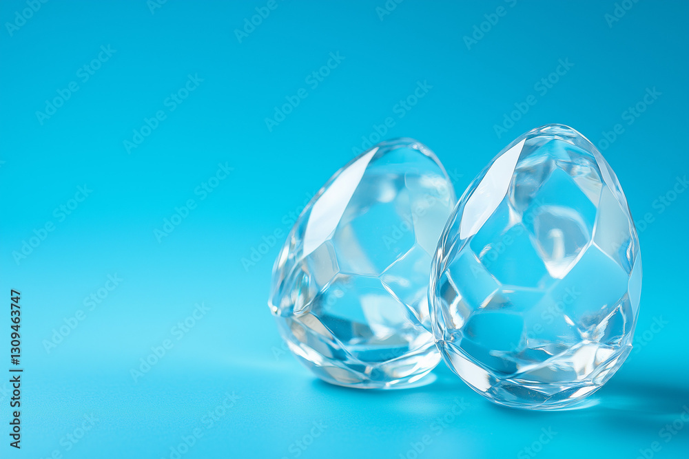 Crystal Eggs on Blue Background. Two crystal eggs on a blue background, ideal for Easter or luxury-themed designs. Crystal Eggs on Blue Background. Two crystal eggs on a blue background, ideal for Easter or luxury-themed designs.
