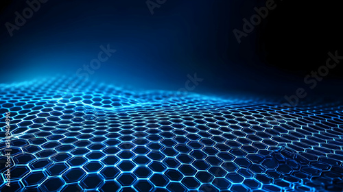Blue Hexagonal Grid Surface With Wave Design Representing Network Technology