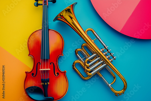 Colorful Musical Instruments on Vibrant Background