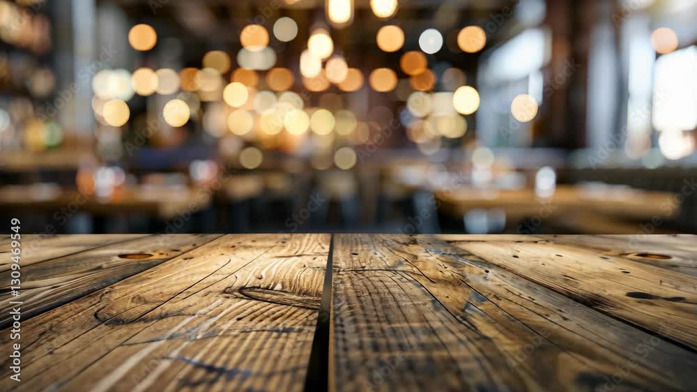 Rustic wooden tables welcome guests in a cozy restaurant filled with warm lighting and lively atmosphere, perfect for dining