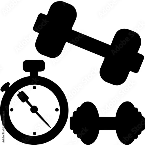 Fitness concept with dumbbells and stopwatch for workout planning
