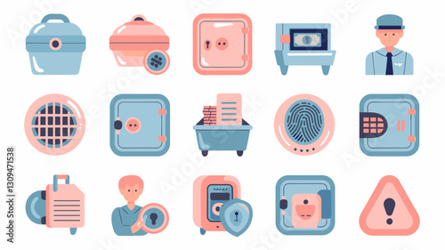 Vector Icon Set of Security, Safe, Banking, Money, and Protection Symbols for Financial Graphics and Illustrations