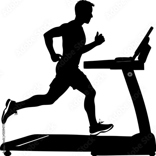 Silhouette of a man running on a treadmill, dynamic movement, fitness training concept