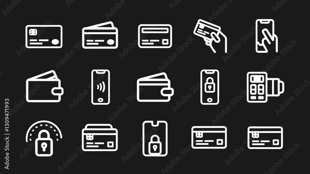 Vector Icon Set for Payment Methods, Wallets, Credit Cards, Mobile Wallet, Contactless Payment, Secure Transactions, Digital Finance Graphics Vector Icon Set for Payment Methods, Wallets, Credit Cards, Mobile Wallet, Contactless Payment, Secure Transactions, Digital Finance Graphics