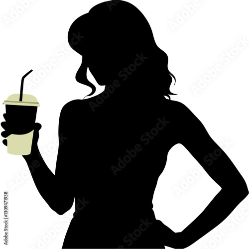 Silhouette of a woman holding a drink as a symbol of weight loss and healthy choices