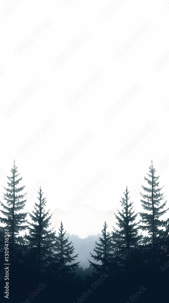 Obraz premium Misty Mountain Illustration with Pine Trees