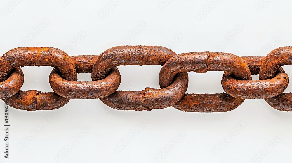 Close up of Rusty Chain Links on White Background Close up of Rusty Chain Links on White Background