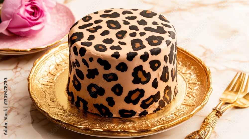 Leopard Print Cake on Gold Plate (1) Leopard Print Cake on Gold Plate (1)