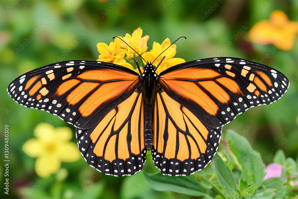 Naklejka premium Vibrant Monarch Butterfly in Bloom