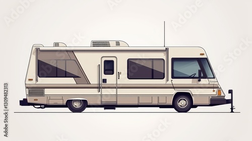 RV parked on level surface, white background, travel, camping, outdoors, vacation