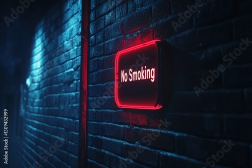 Neon No Smoking Sign Illuminating Dark Urban Alleyway Wall