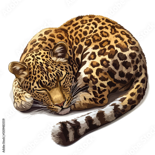Leopard Sleeping Isolated Cutout - Single Object Close-up Image
