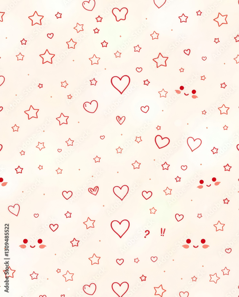 Kawaii-style doodle pattern with stars, hearts, and happy faces on a pastel background. | generative AI Kawaii-style doodle pattern with stars, hearts, and happy faces on a pastel background. | generative AI