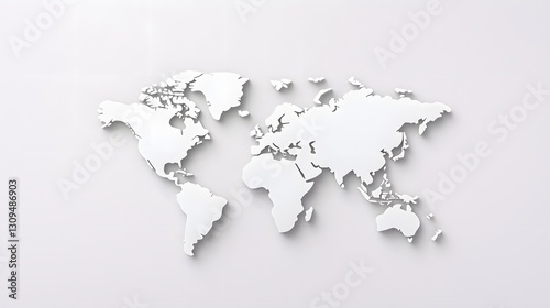 Embossed White World Map on Light Gray Background