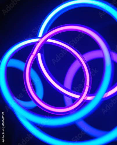 elegant futuristic neon rings floating in dark space | generative AI