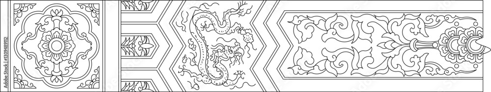 Vector sketch illustration silhouette design batik motif carving vintage classic ornament with traditional ethnic decoration Vector sketch illustration silhouette design batik motif carving vintage classic ornament with traditional ethnic decoration