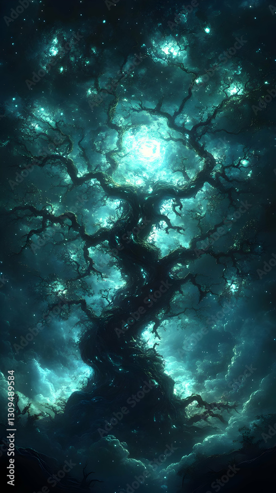 Obraz premium Mystical Glowing Tree At Night