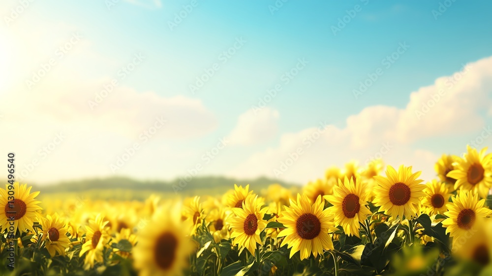 Fototapeta premium Vibrant sunflowers under a clear blue sky