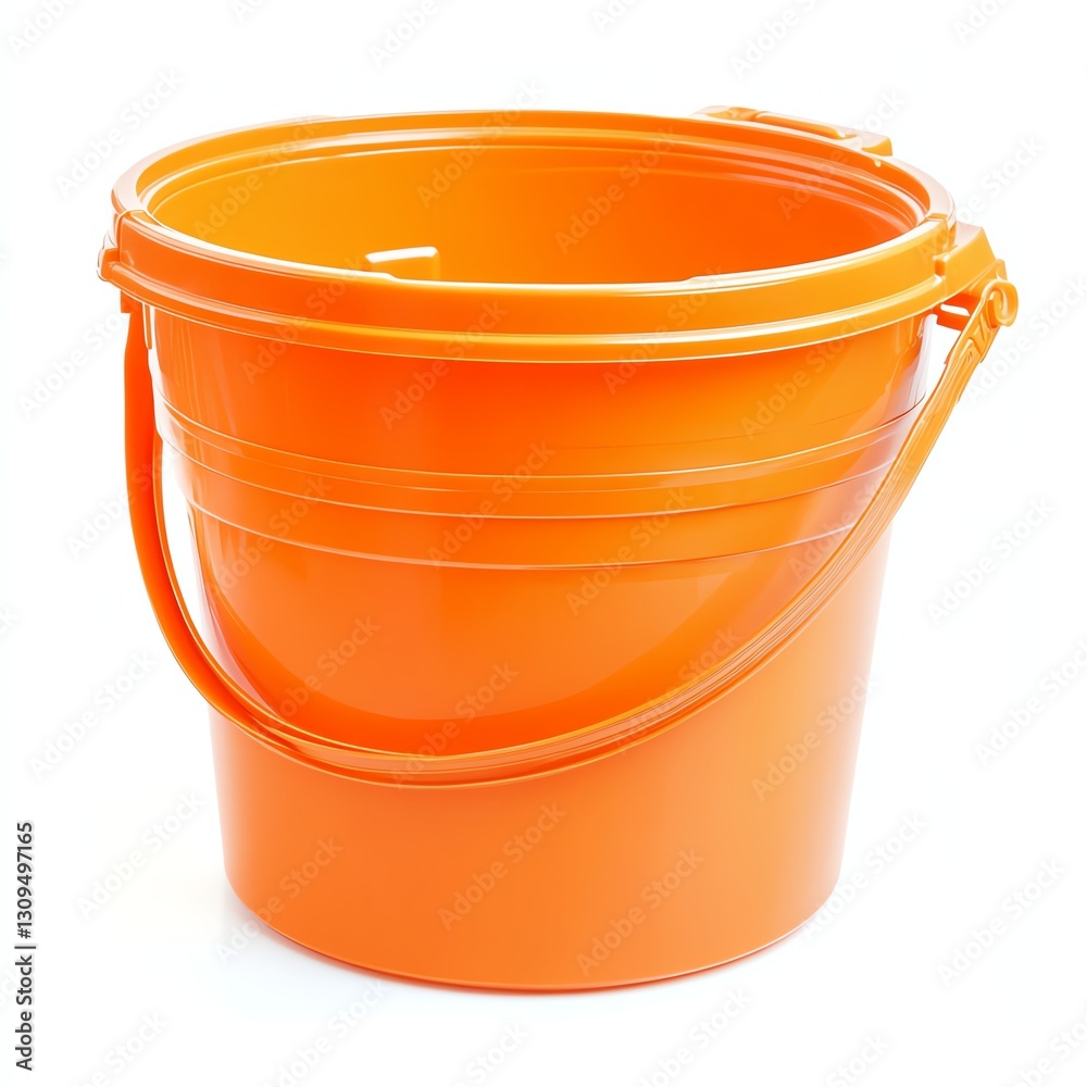 Bright orange plastic bucket with a handle on a white isolate background. Bright orange plastic bucket with a handle on a white isolate background.