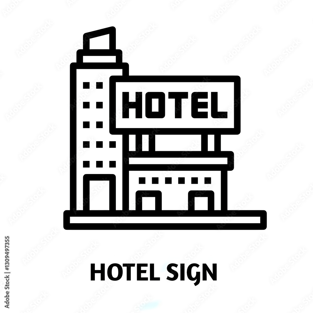Hotel sign editable stroke outline icon isolated on white background flat vector illustration, Pixel perfect Hotel sign editable stroke outline icon isolated on white background flat vector illustration, Pixel perfect