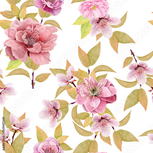 a beautiful floral cherry blossom seamless pattern