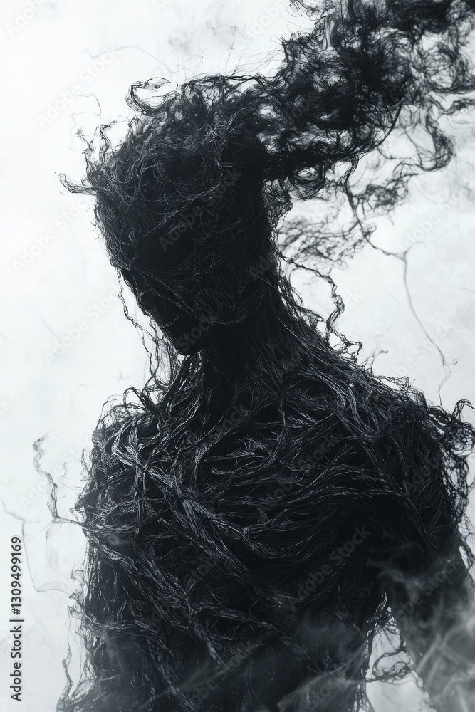 Fototapeta premium Abstract Figure Representing Nature and Humanity Intertwined in a Dark Aesthetic