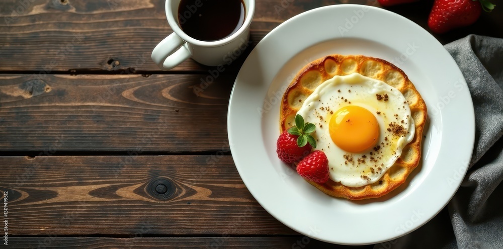 Clean empty breakfast plate on rustic wood, coffee beside , coffee cup, antique