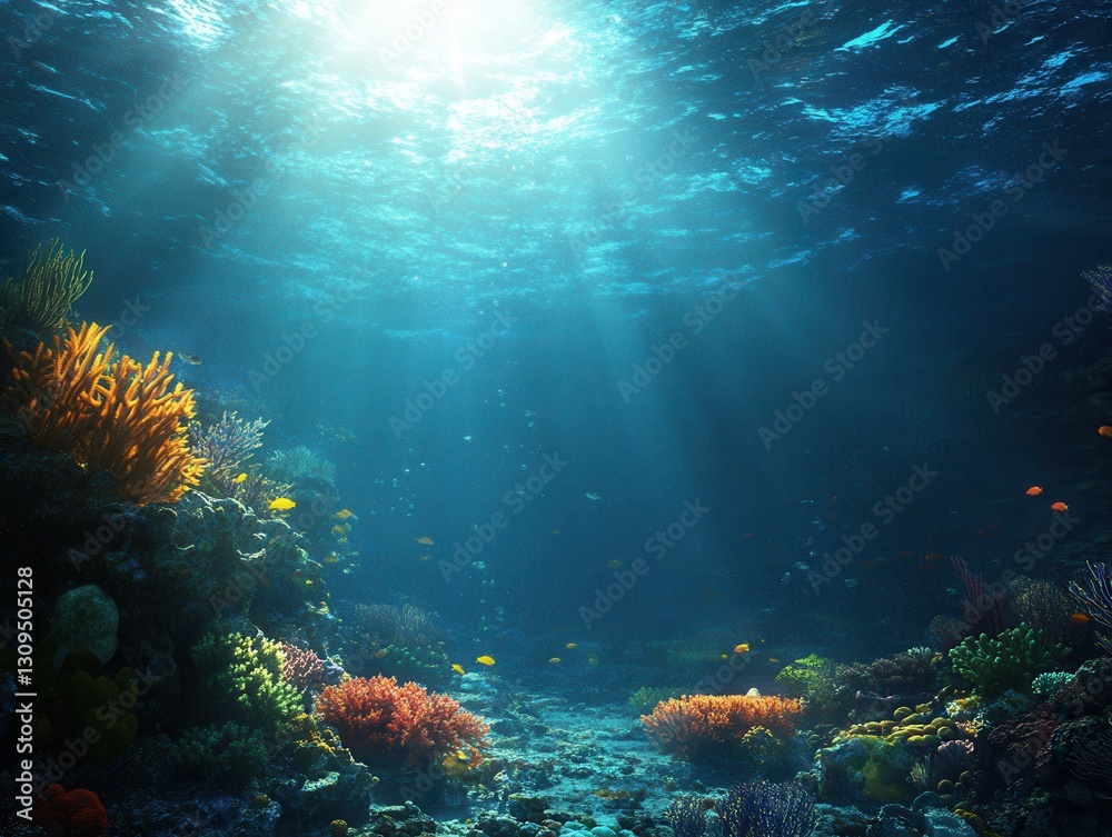 Obraz premium Vibrant underwater world unveils colorful coral reefs and playful fish in a serene display of marine life. Generative AI