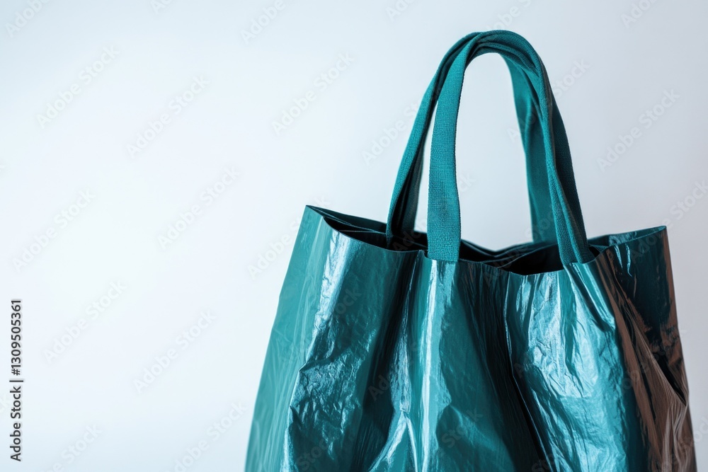 Two blue plastic shopping bags with a teal interior. These eco-friendly bags are recyclable and help reduce waste in the retail industry.