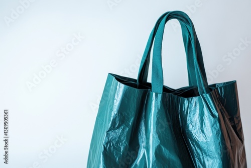 Obraz na płótnie Two blue plastic shopping bags with a teal interior. These eco-friendly bags are recyclable and help reduce waste in the retail industry. w salonie