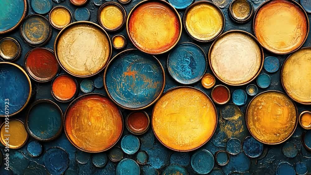 Abstract Circular Art: Blue and Gold Hues Abstract Circular Art: Blue and Gold Hues
