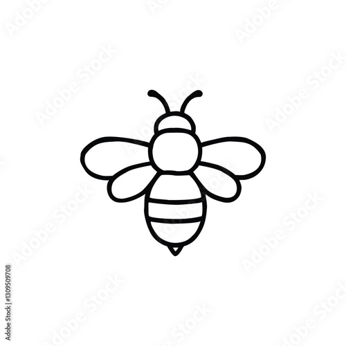 Bee icon vector, Minimalist Bee Vector Art: Simple Black and White Line Drawing for Modern Designs and Illustrations