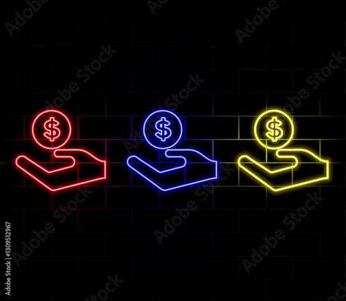 Illustration of glowing neon Money Savings Icon, Business Icon. Introducing the Money Savings Icon Animation, Financial icon .4k illustration