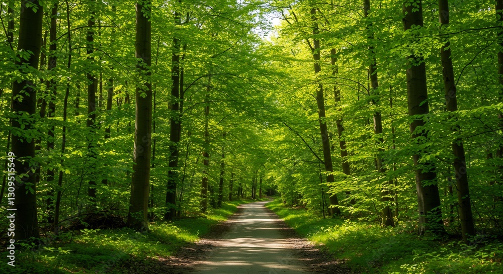 Obraz premium Sunlit Path Through Lush Green Forest. AI Generated