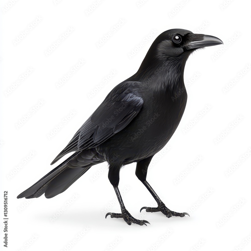 Fototapeta premium Black Crow Bird Profile on White Background Wildlife Photography