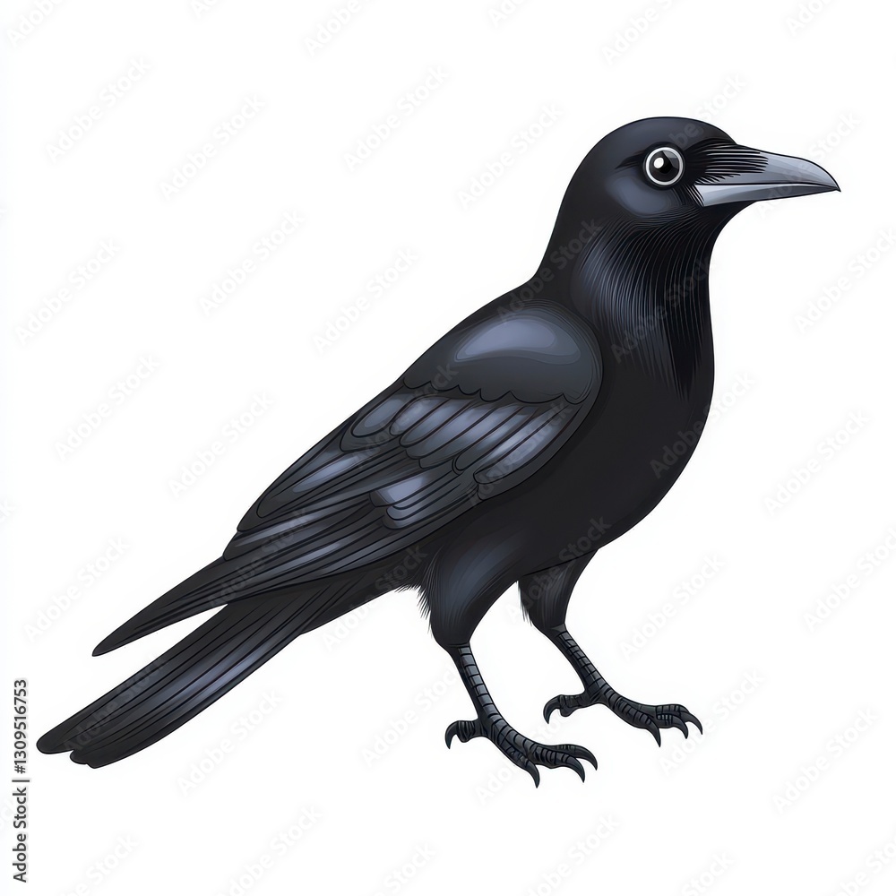 Fototapeta premium Black Crow Detailed Illustration on White Background