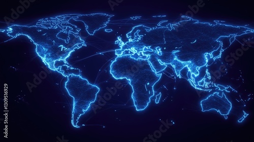 Blue neon abstract background representing global social media connection.