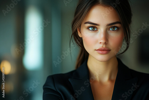 Generative AI portrait of an elegant businesswoman in a stylish suit with a confident expression in a modern office Free Download Generative AI portrait of an elegant businesswoman in a stylish suit with a confident expression in a modern office - GFXLoad
