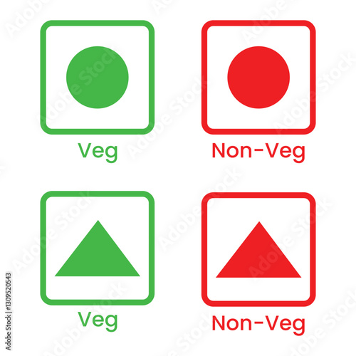 vegetarian sign, Veg logo, Veg symbol, Green color veg sign, Non vegetarian sign, Nonveg logo, NonVeg symbol