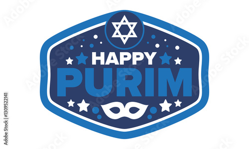 Purim. Happy Purim. Traditional Jewish religious holiday. Star of David, Carnival mask. Israel history. Сelebrated by a masquerade and festival. Poster art. Vector illustration