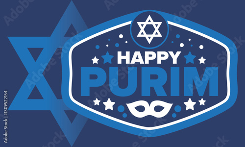 Purim. Happy Purim. Traditional Jewish religious holiday. Star of David, Carnival mask. Israel history. Сelebrated by a masquerade and festival. Poster art. Vector illustration