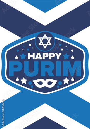 Purim. Happy Purim. Traditional Jewish religious holiday. Star of David, Carnival mask. Israel history. Сelebrated by a masquerade and festival. Poster art. Vector illustration
