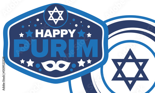 Purim. Happy Purim. Traditional Jewish religious holiday. Star of David, Carnival mask. Israel history. Сelebrated by a masquerade and festival. Poster art. Vector illustration