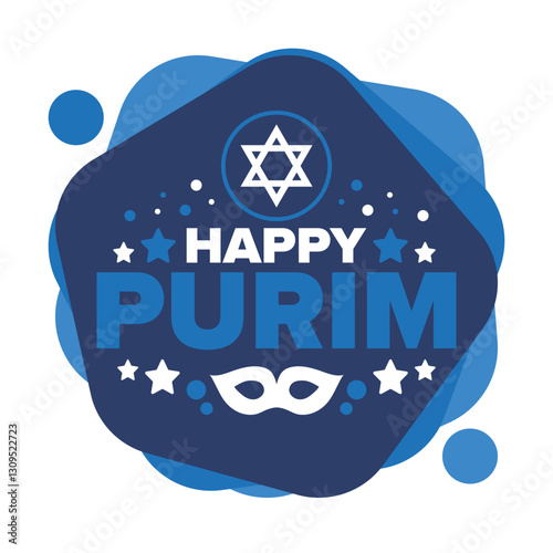Purim. Happy Purim. Traditional Jewish religious holiday. Star of David, Carnival mask. Israel history. Сelebrated by a masquerade and festival. Poster art. Vector illustration