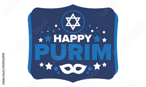 Purim. Happy Purim. Traditional Jewish religious holiday. Star of David, Carnival mask. Israel history. Сelebrated by a masquerade and festival. Poster art. Vector illustration