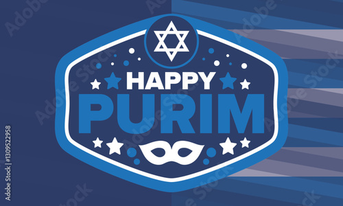 Purim. Happy Purim. Traditional Jewish religious holiday. Star of David, Carnival mask. Israel history. Сelebrated by a masquerade and festival. Poster art. Vector illustration