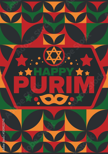 Purim. Happy Purim. Traditional Jewish religious holiday. Star of David, Carnival mask. Israel history. Сelebrated by a masquerade and festival. Poster art. Vector illustration